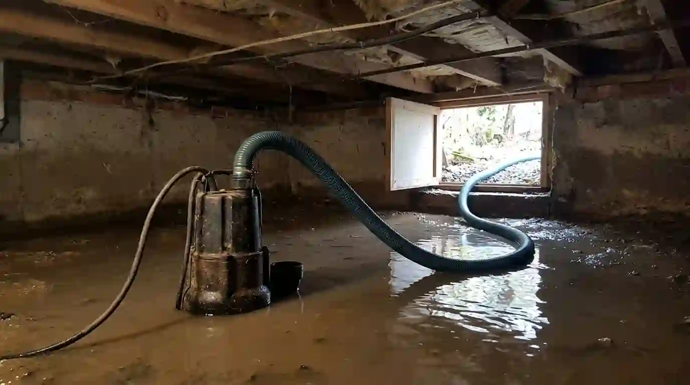 Pump running in a flooded crawl space