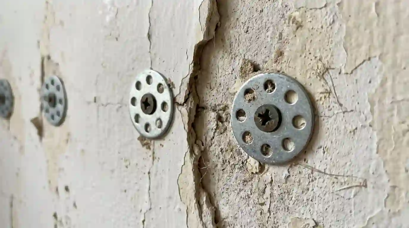 Plaster washers re-securing a cracked prewar wall