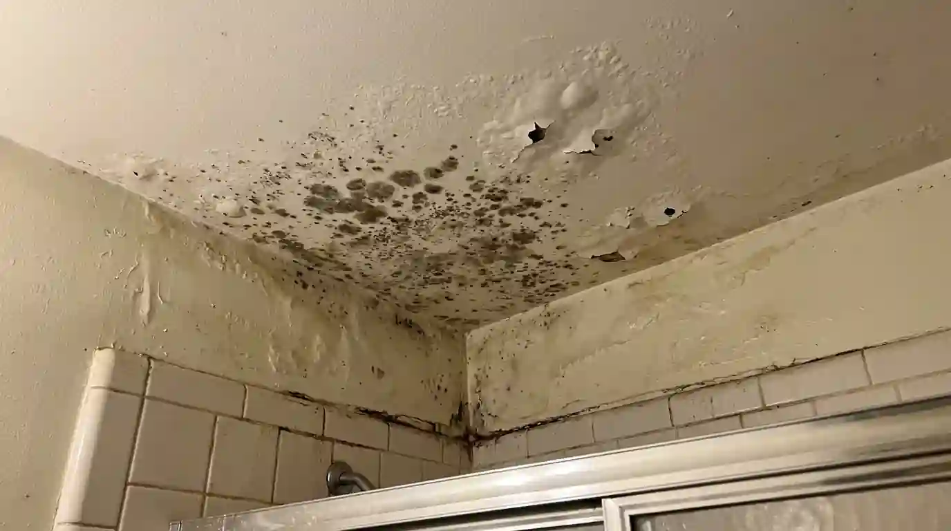 Mold spotting on a bathroom ceiling