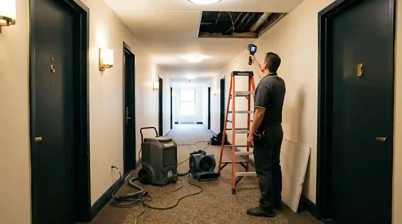 Tracing a leak in a Murray Hill high-rise hallway
