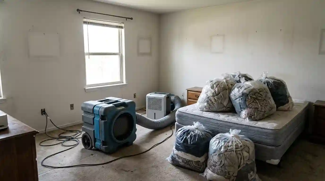 Smoke odor treatment in a bedroom after a fire