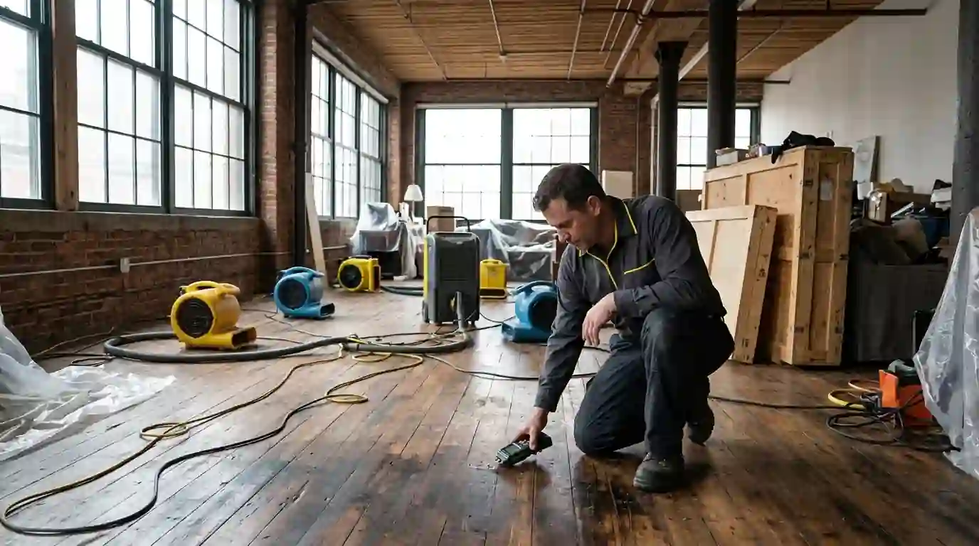 Drying a Chelsea loft floor after a leak