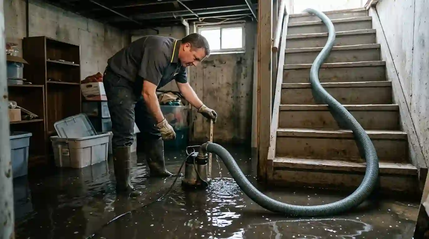 Submersible pump in a flooded basement