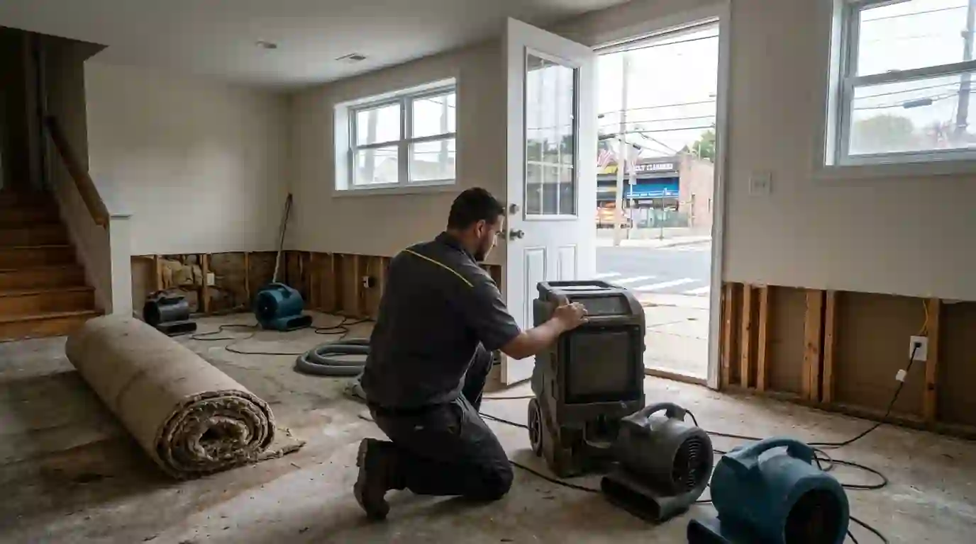 Staten Island basement drying after a storm