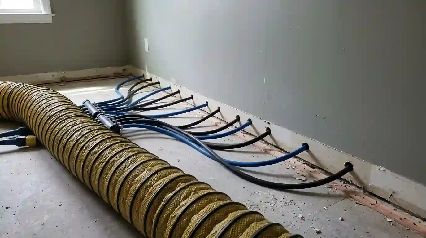 Air hose drying a wall cavity through small holes