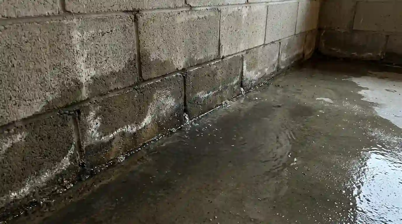Water seeping through a basement wall-floor joint