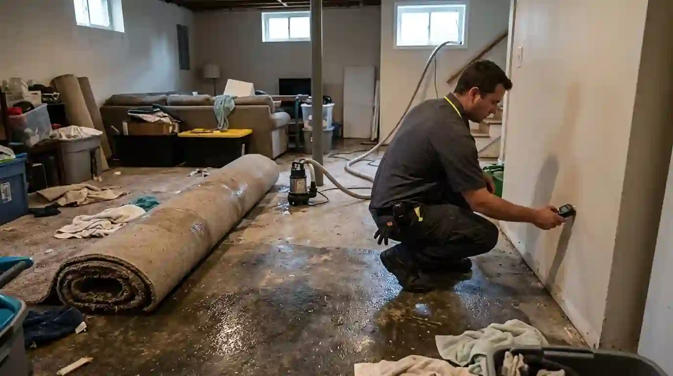 Pumping out a finished basement in Huntington