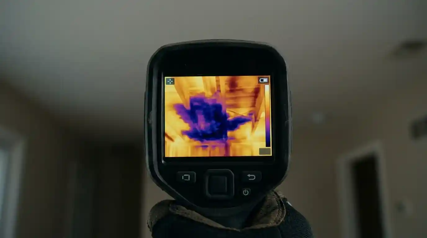 Thermal image of a leak across a ceiling