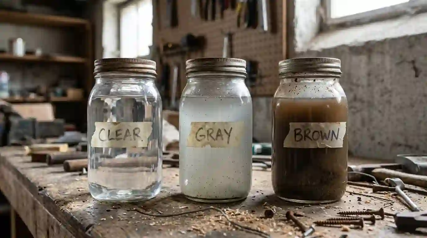Clear, gray and dark water side by side