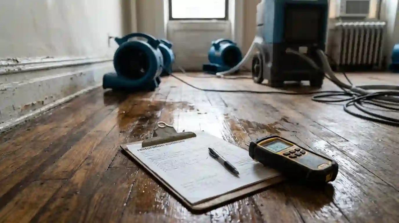Estimate and moisture meter on a wet floor