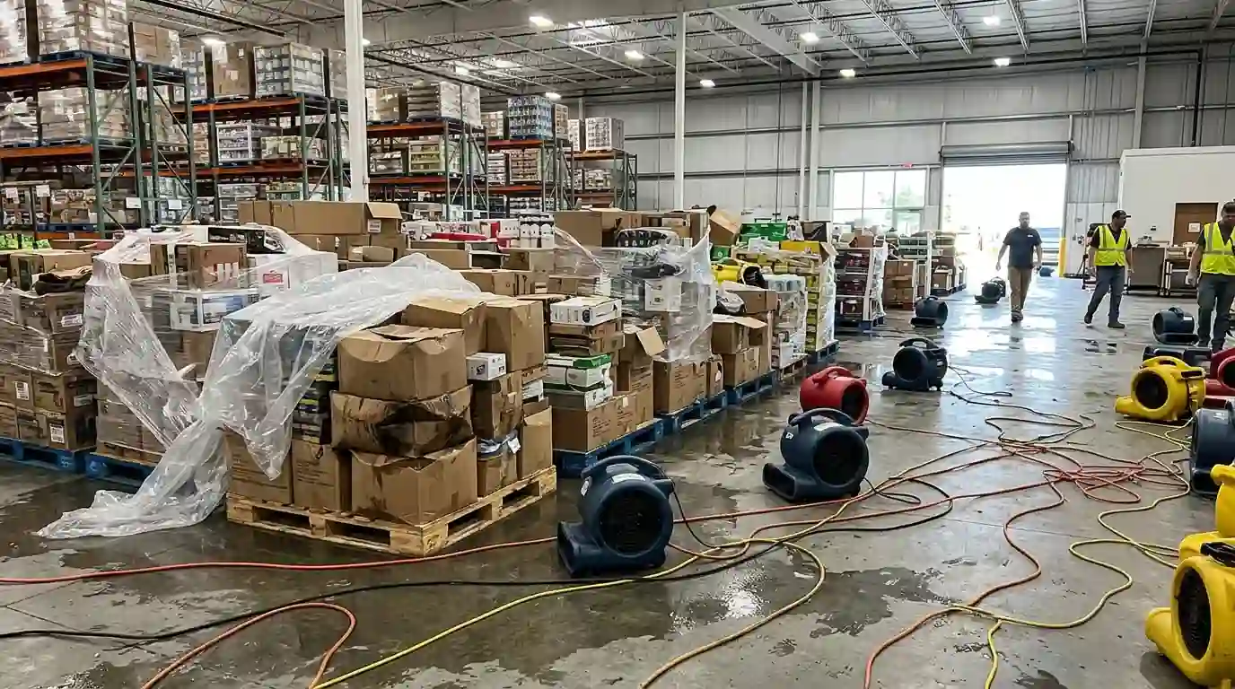 Store stock moved aside while the floor dries
