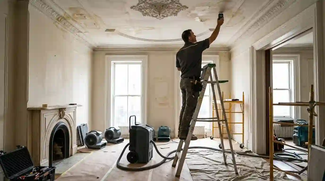 Drying an ornamental plaster ceiling in a Gramercy townhouse